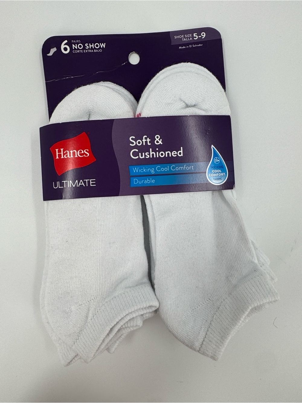 NWT Hanes Ultimate Soft & Cushioned No-Show Socks - White (6 Pairs)